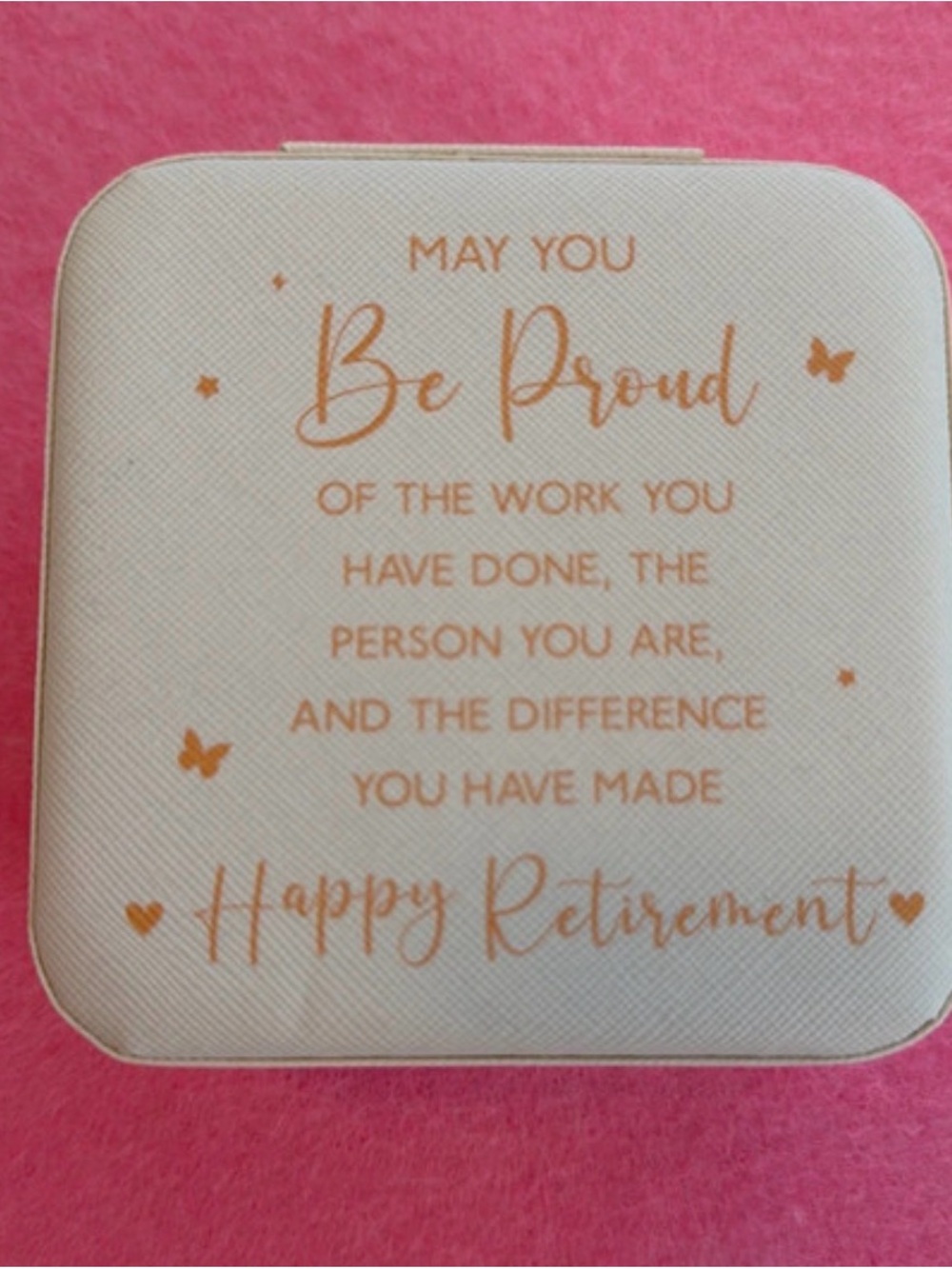 Happy Retirement Sentiment Travel Jewelry Box - Gold Script on Cream